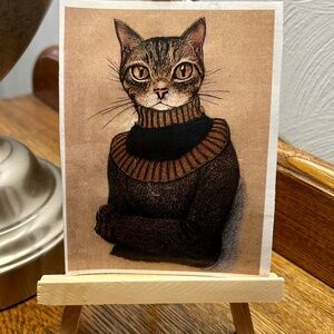 PRINT ACEO Sweater Cat Art Card Limited Edition Matted & Signed On Back.